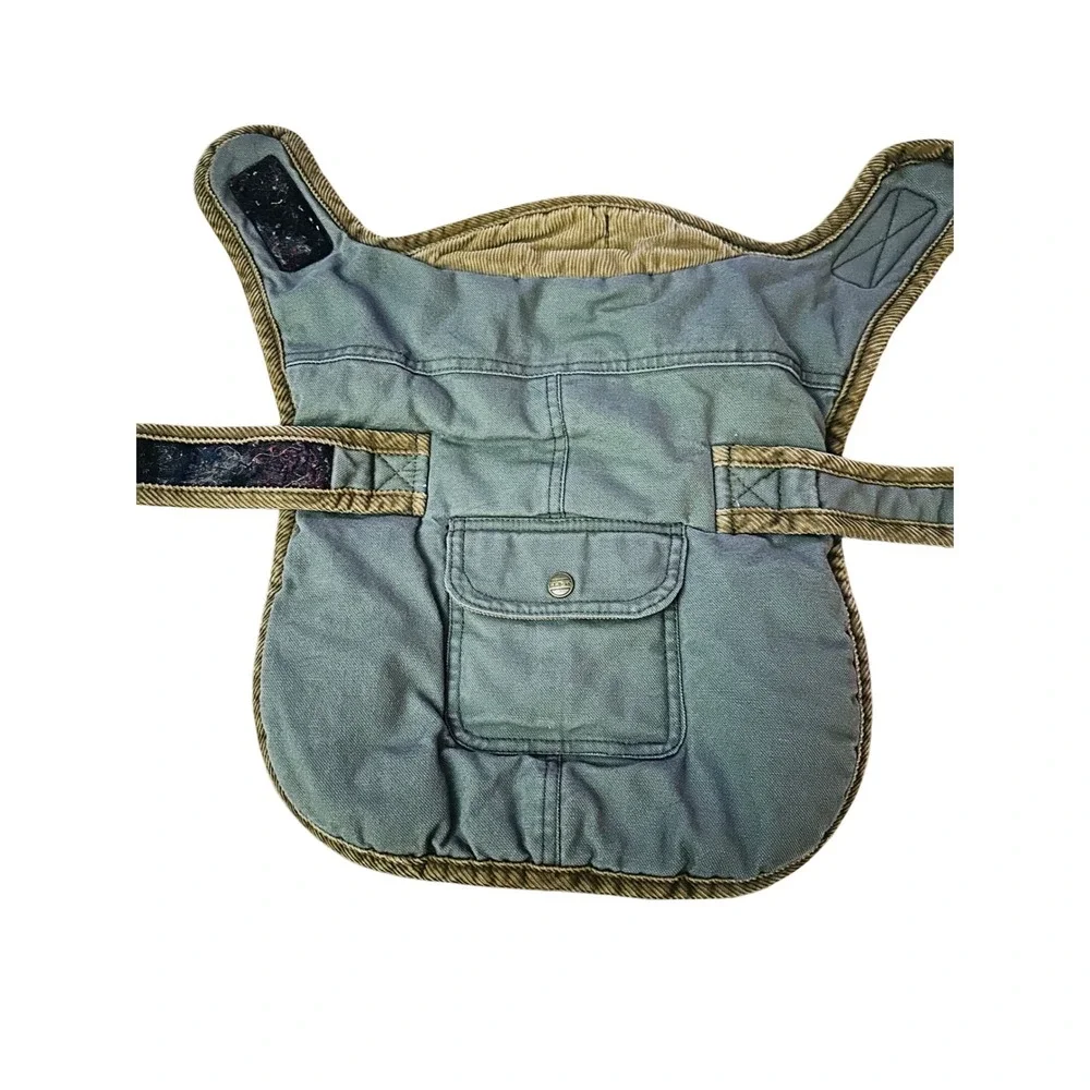 LL Bean Dog Field Coat Small Jacket Green Canvas Flannel‎ Lined Item 245603
